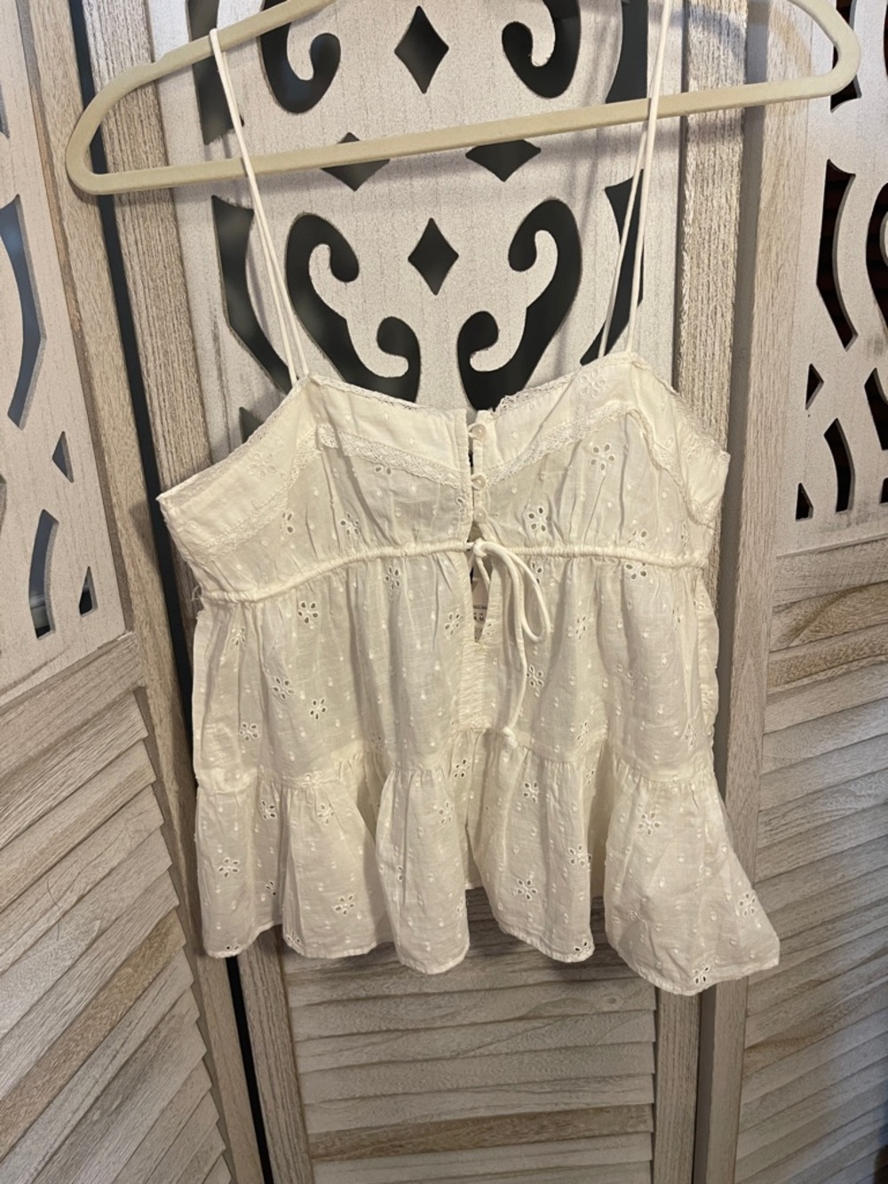 Zara White Eyelet Tiered Spaghetti Strap Camisole